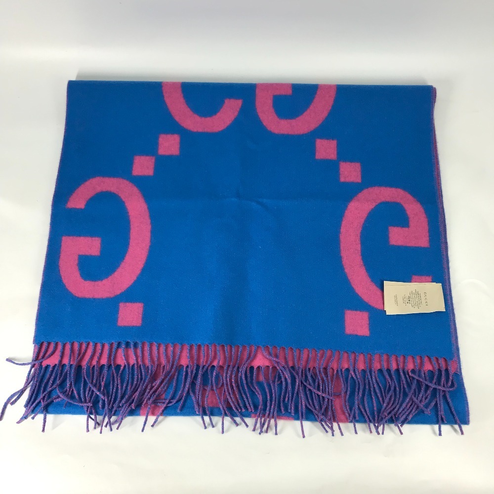 未使用 GUCCI グッチ 726526 GGジャガード フリンジ バイカラー マフラー ピンク レディース【中古】