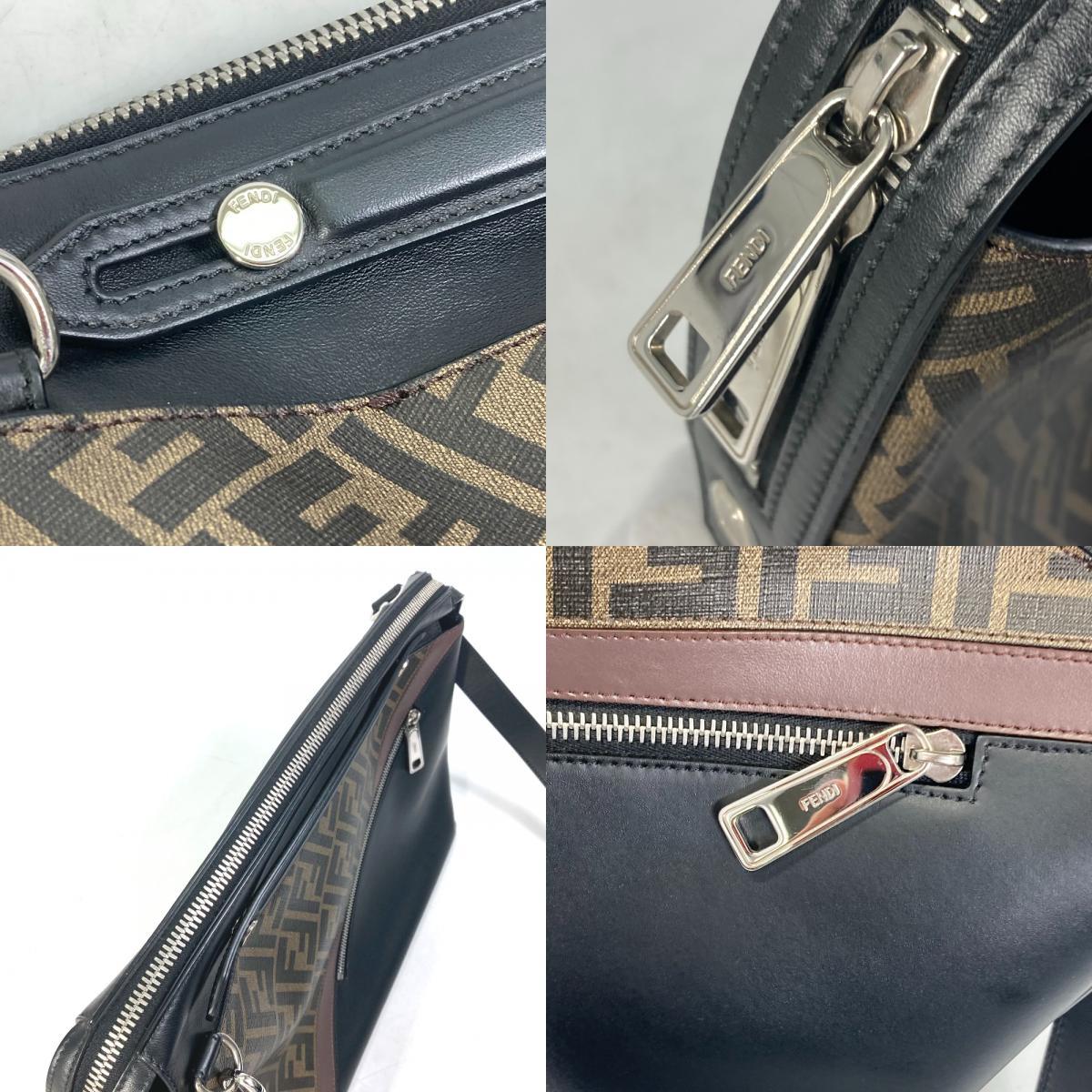 FENDI フェンディ 8BH253 ブリーフケース ビジネス 2WAY ショルダーバッグ 斜め掛け ズッカ ハンドバッグ ブラウン メンズ【中古】