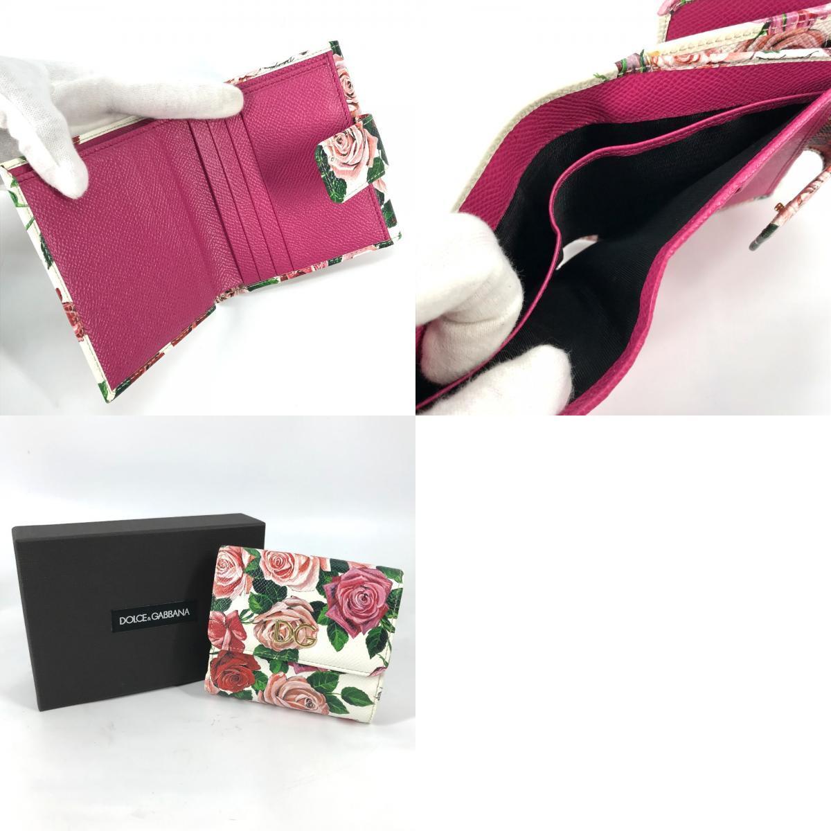  unused DOLCE&GABBANA Dolce and Gabbana DG Logo compact wallet floral print flower 2. folding purse white × pink series [ used ]