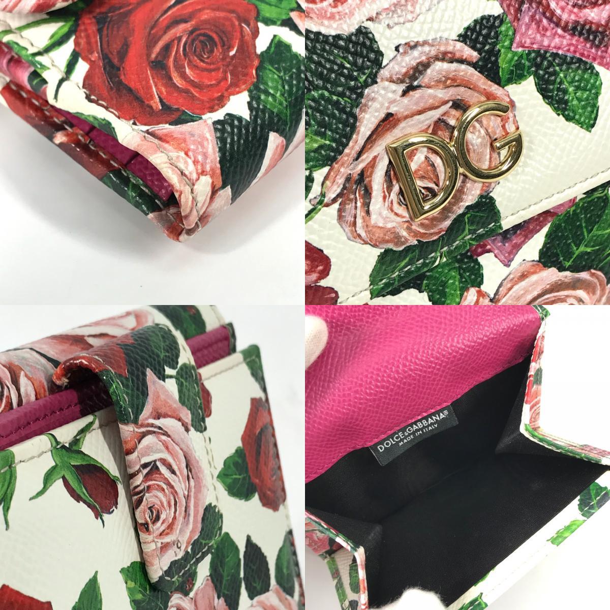  unused DOLCE&GABBANA Dolce and Gabbana DG Logo compact wallet floral print flower 2. folding purse white × pink series [ used ]