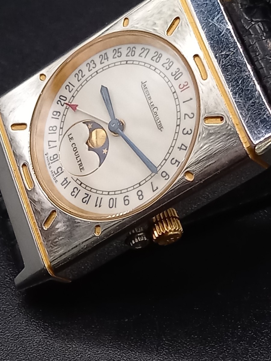 ★JAEGER-LECOULTRE/ジャガー・ルクルト　ポインターデイト　ムーンフェイズ　400.6.20 クォーツ　メンズ腕時計　動作未確認　1129OG_画像3