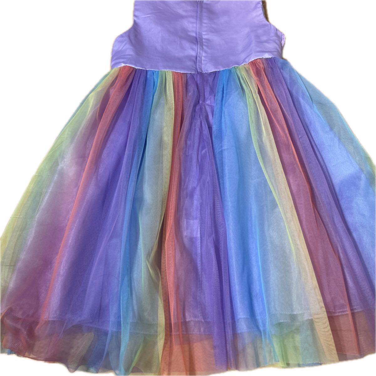 ドレス フォーマル 子供ドレス 誕生日 発表会 虹色 ユニコーン  パープル リボン 140 ピアノ