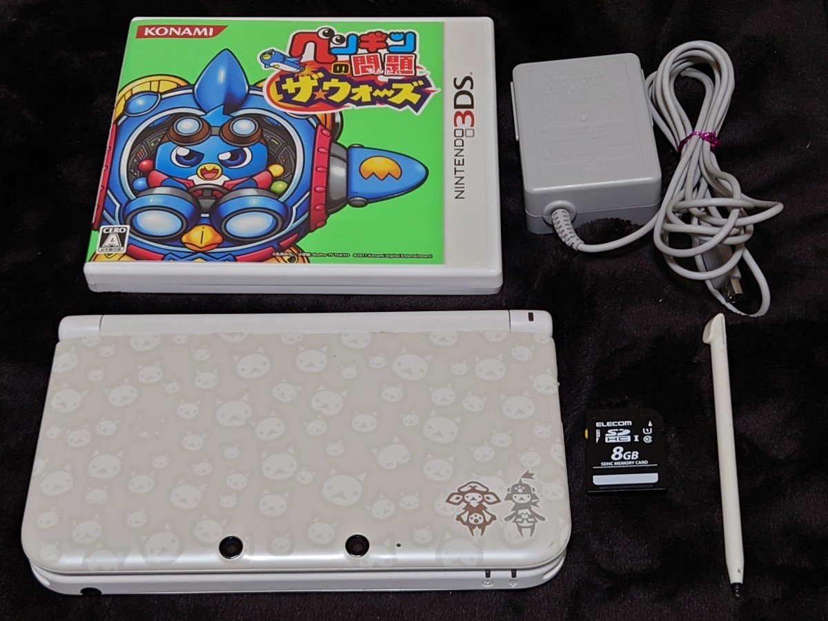 3DS LL アイルーホワイト 本体 充電器 タッチペン SDカード ペンギンの問題_画像1