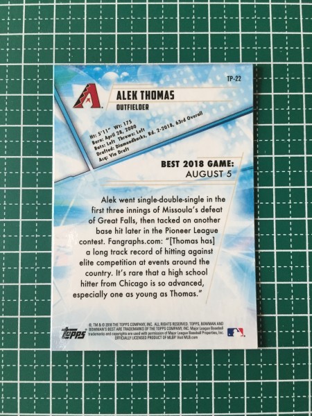 即決のみ！★TOPPS MLB 2018 BOWMAN'S BEST TP-22 アレック・トーマス（ALEK THOMAS）【アリゾナ・ダイヤモンドバックス】18★_画像2