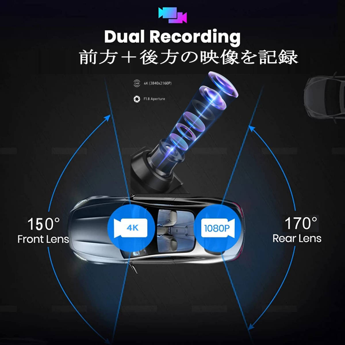 10.26" 大画面車載モニタードライブレコーダー Bluetooth/AUX 降圧ケーブル付_画像5