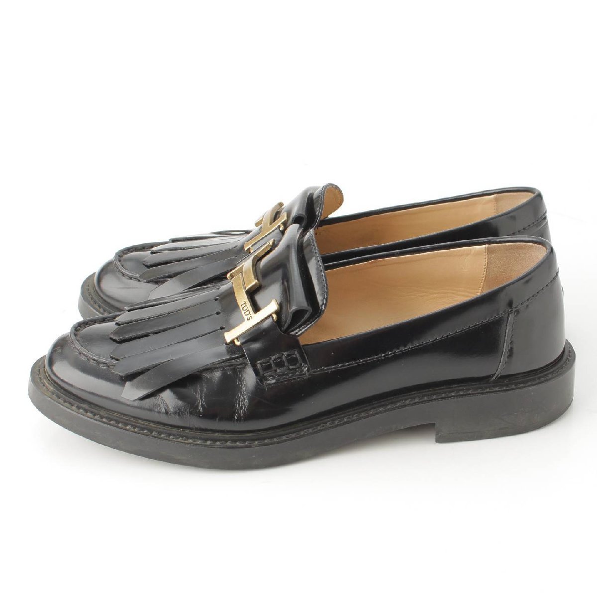 [ Tod's ]Tods двойной T кожа кисточка Loafer обувь черный 39 [ б/у ][ стандартный товар гарантия ]190395