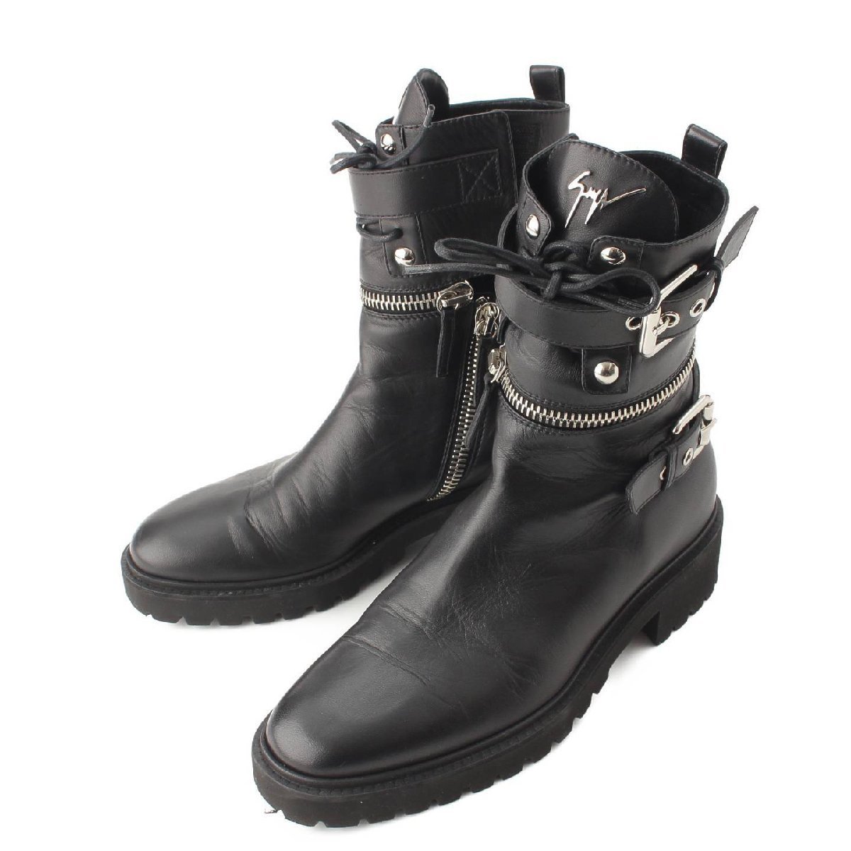 [ Giuseppe Zanotti ]Giuseppe Zanotti ремень Zip кожа engineer boots 80041 черный 40 [ б/у ][ стандартный товар гарантия ]195073