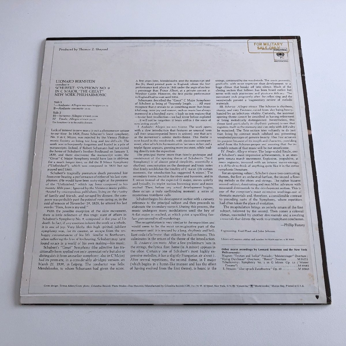 LP/ バーンスタイン、ニューヨークフィル / シューベルト：交響曲第9番「ザ・グレート」/ US盤 COLUMBIA M31012 31130_画像2