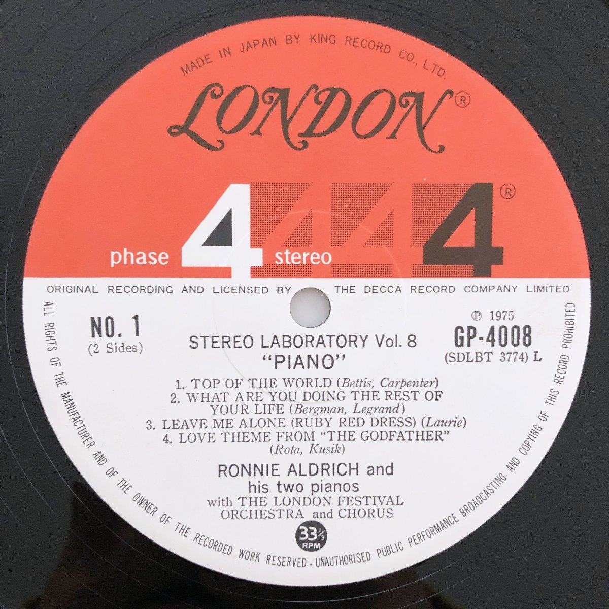 LP/ RONNIE ALDRICH / PIANO / ロニー・アルドリッチ / 国内盤 STEREO LABORATORY VOL.8 高音質 LONDON GP4008 31211の画像4