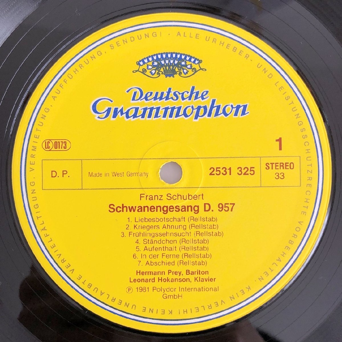 LP/ プライ、ホカンソン / シューベルト：歌曲集「白鳥の歌」/ ドイツ盤 インサート DGG 2531325 31219_画像4