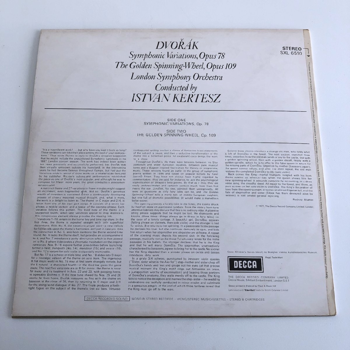 LP/ ケルテス / ドヴォルザーク：交響的変奏曲、交響詩「金の紡ぎ車」 / UK盤 オリジナル ED4 DECCA SXL6510 31219_画像2
