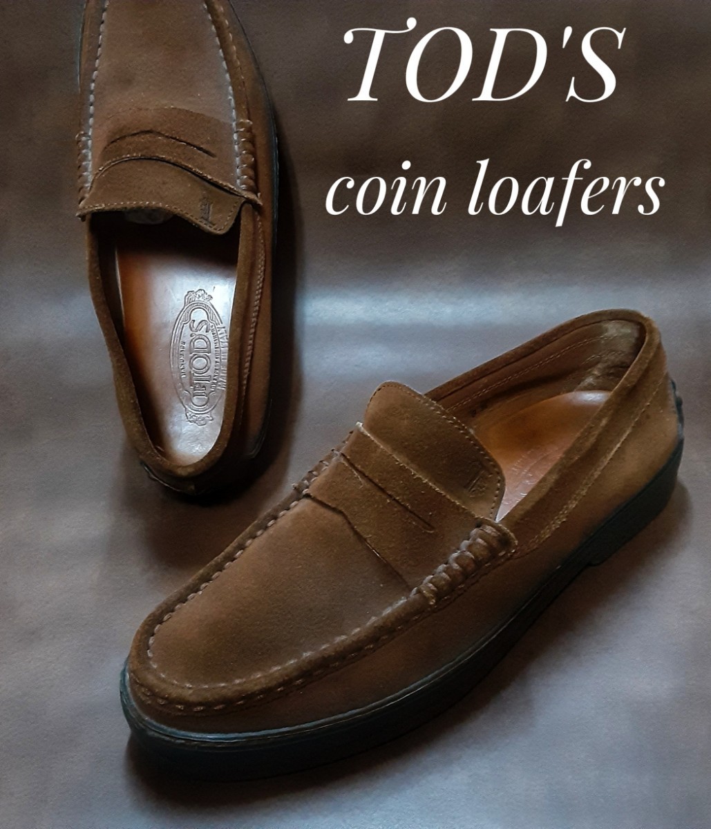 最値!良品!定94600円!イタリア製!最上位バックスキンレザー!TOD'S【トッズ】高級コインローファー スリッポン ドライビング!ブラウン 26.5_画像1