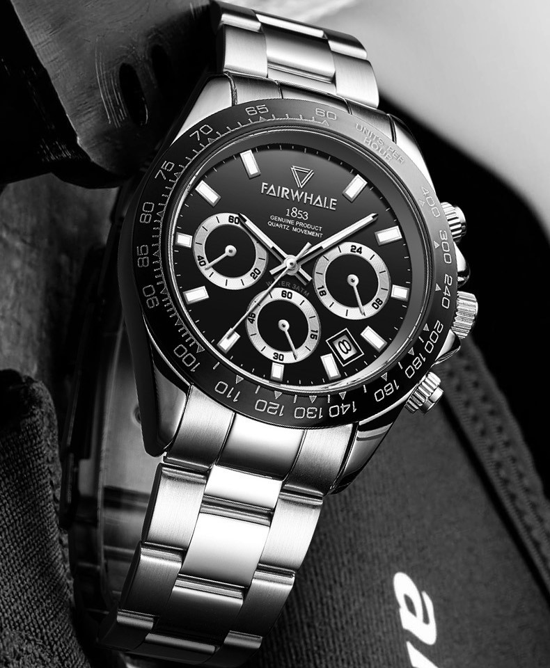 新品未使用★日本未入荷★FAlR高級メンズ腕時計 クロノグラフ 黒 ストップウォッチ バーバリー バレンシアガ ステューシー ファンに人気