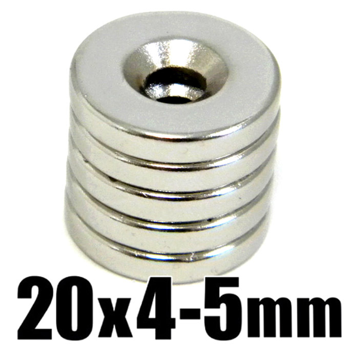 ◆ 穴あき 丸形 マグネット ◆ ネオジム 超強力 磁石 ◆ 直径20mm x 厚み4mm（ネジ穴 5mm）◆【５個セット】の画像2