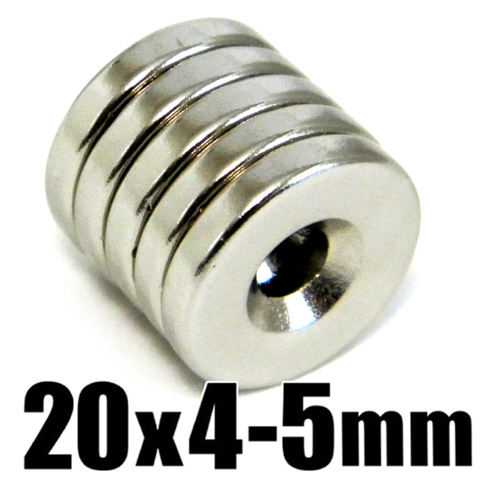 ◆ 穴あき 丸形 マグネット ◆ ネオジム 超強力 磁石 ◆ 直径20mm x 厚み4mm（ネジ穴 5mm）【５個セット】の画像2