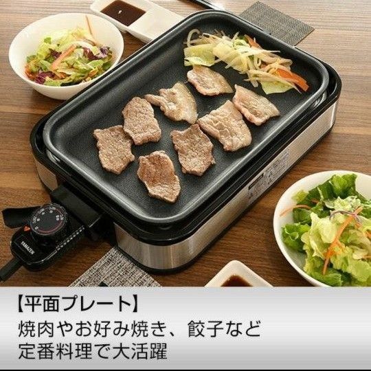 ホットプレート 焼肉プレート 一人用 山善 着脱式 2枚 たこ焼きプレート 平面プレート 小型 YHA-W100