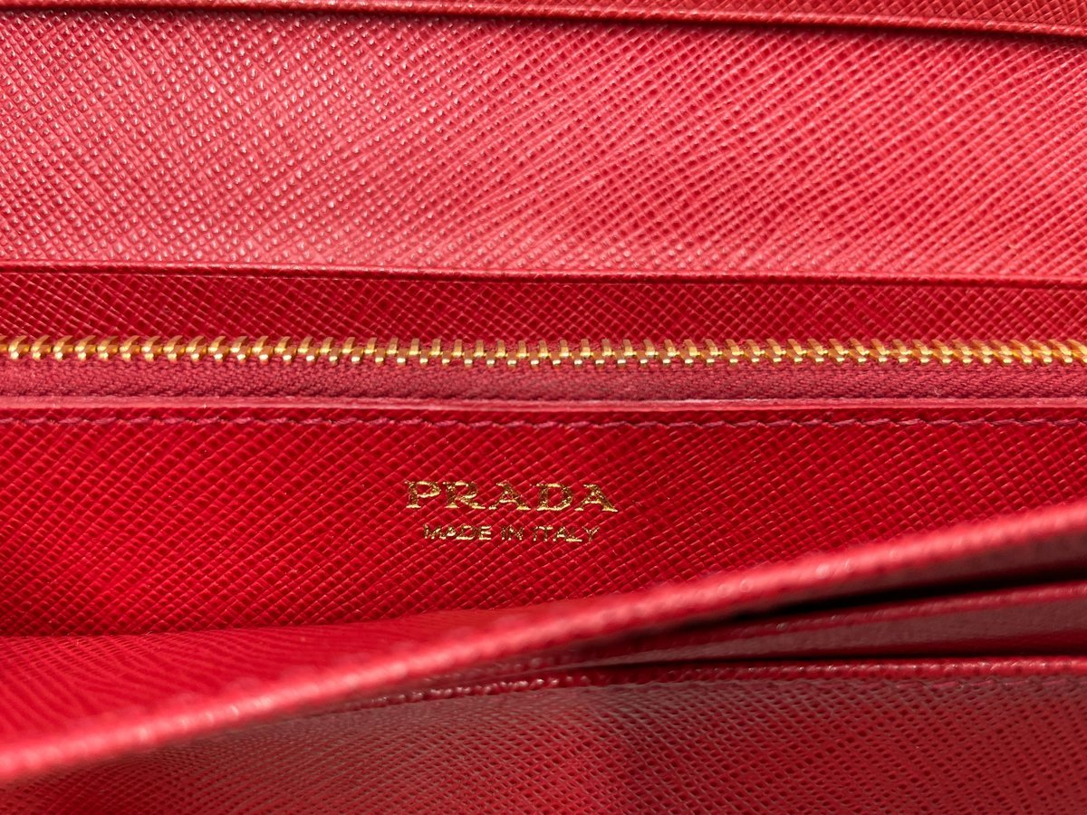 ◎プラダ 長財布 赤 レディース パスケース付 二つ折り PRADA ウォレット レザー 皮革 サフィアーノ SAFFIANO カード収納 元箱付_画像5