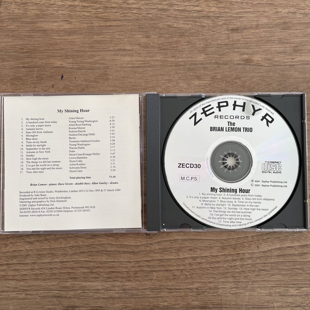 【レア希少廃盤CD】 BRIAN LEMON 「My Shining Hour」イギリスZEPHYR Records ZECD30 1999/2000年録音　ピアノトリオ 廃盤　オリジナル盤_画像2