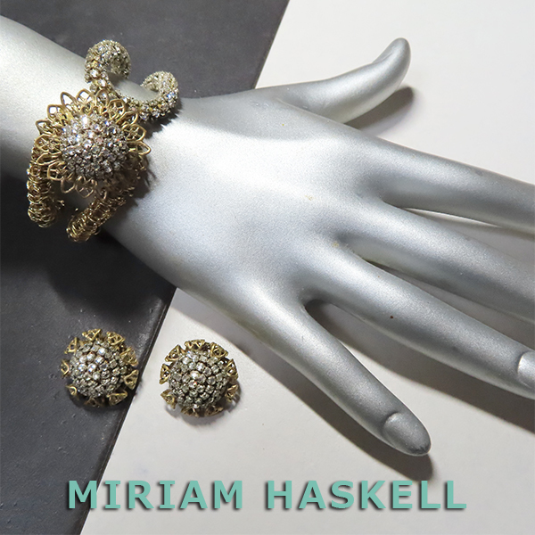 ◆ Мириам Хаскель: ринстон и цепный браслет + Серьговые набор: винтажные ювелирные изделия костюма