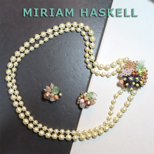 ◆ Мириам Хаскелл: Жемчужное ожерелье с небольшой цветочной застежкой по кругу + серьги: Винтаж
