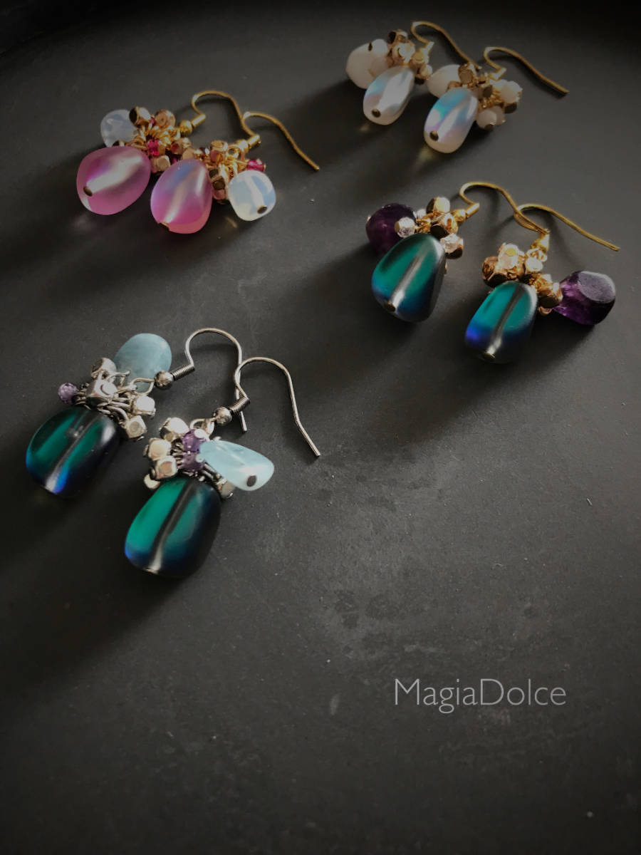 MagiaDolce.h 422* natural stone moonstone opal earrings Gold earrings white natural stone earrings allergy correspondence earrings hand made earrings 