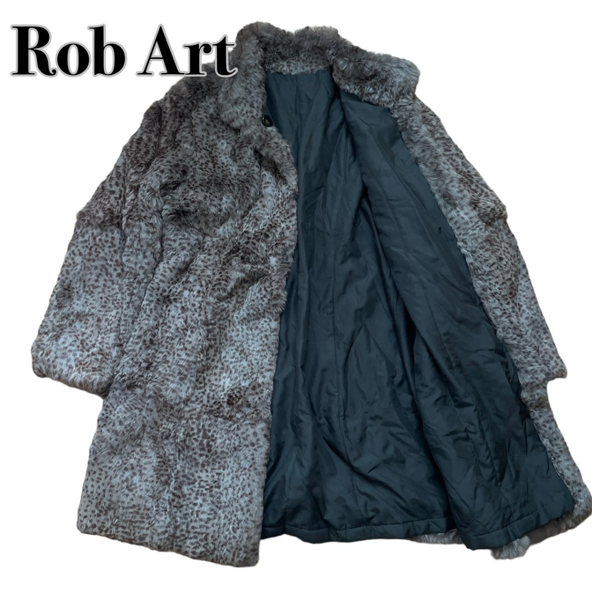 Rob Art ヒョウ柄 リアルファーコート リバーシブル シルバーブラック11AR L 大きいサイズ シルク ラビット 商品番号A5_画像1