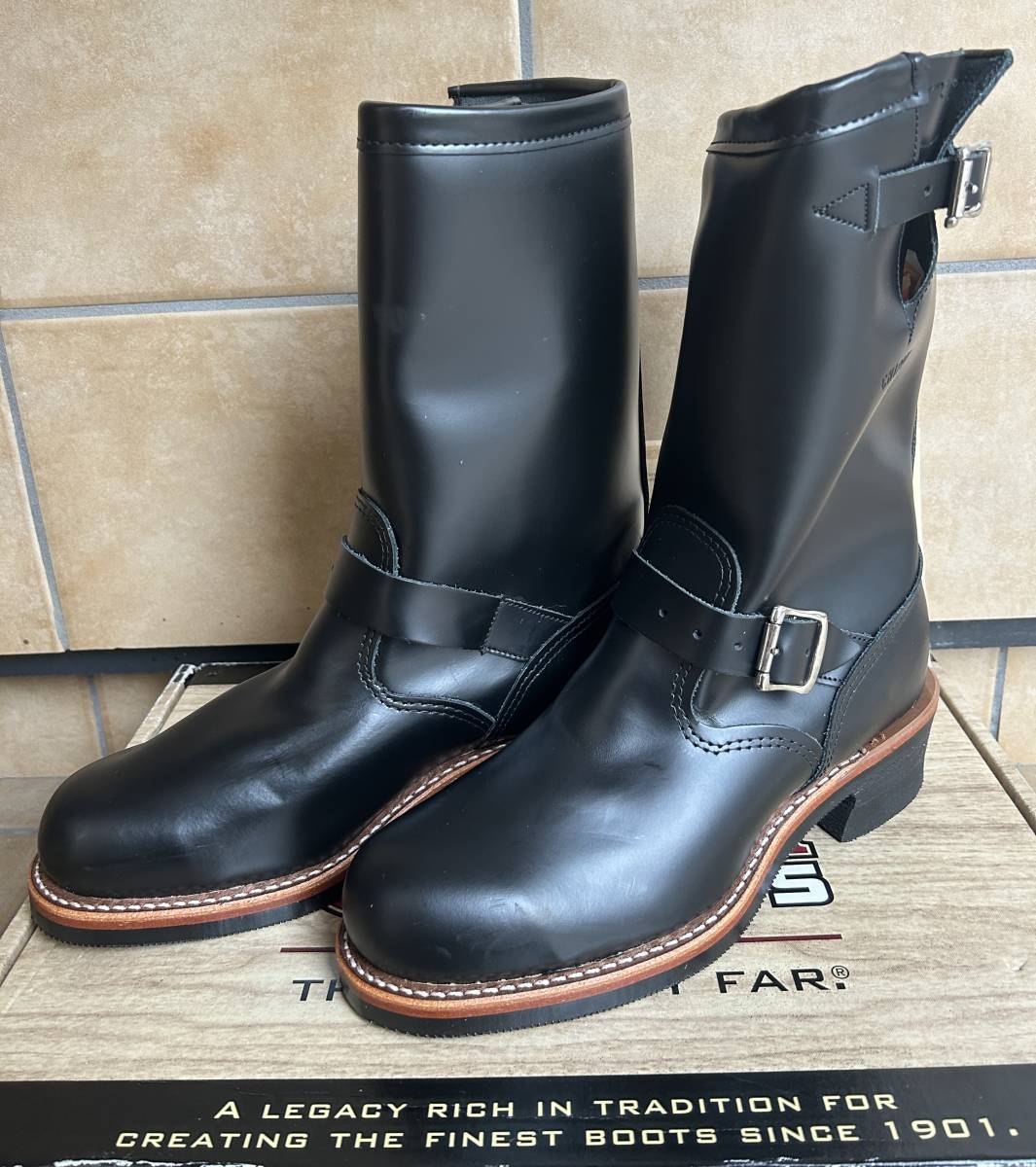 新品未使用 箱付き CHIPPEWA チペワ USA製 8.5E 26.5cm チペワ コードバン エンジニアブーツ 99953 黒 ブラック デッド ストック