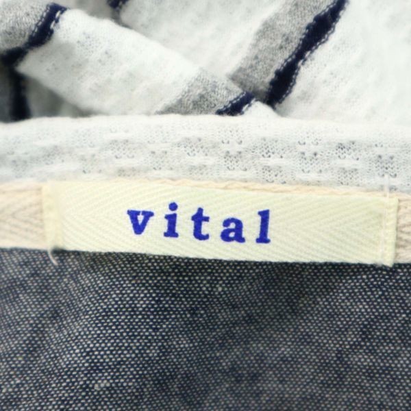 vital ヴィタル ニコル 春夏 半袖 クルーネック★ ボーダー ストレッチ ニット カットソー Tシャツ ポケT Sz.46　メンズ 白　A2T08965_8#D_画像5