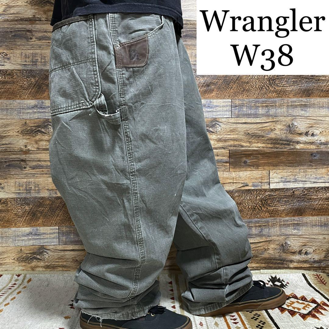 Wrangler ラングラー ペインターパンツ ワークパンツ 古着 w38 グリーン カーキ オリーブ 緑 カーペンターパンツ メンズ 極太 ビッグサイズの画像1