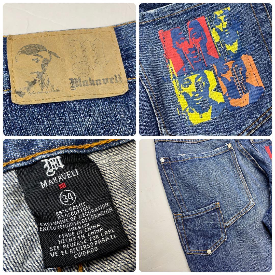 MAKAVELI マキャベリ バギーデニム 2pac ジーンズ ジーパン Gパン ストリート w34 b系 y2k ストリート 刺繍 2パック 青 マカベリ青 ブルー_画像5