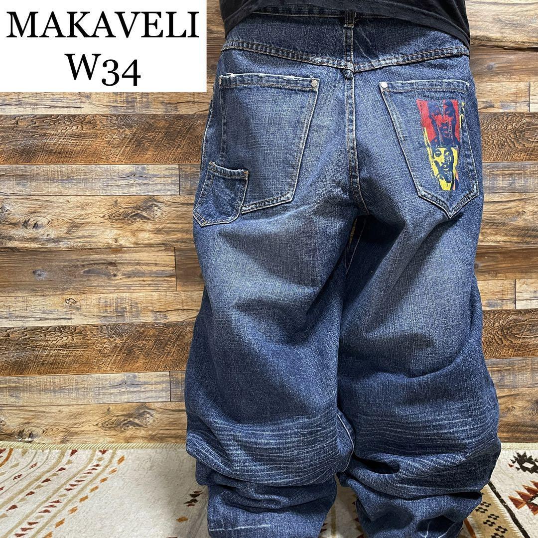 MAKAVELI マキャベリ バギーデニム 2pac ジーンズ ジーパン Gパン ストリート w34 b系 y2k ストリート 刺繍 2パック 青 マカベリ青 ブルー MAKAVELI マキャベリ バギーデニム 2pac ジーンズ ジーパン Gパン ストリート w34 b系 y2k ストリート 刺繍 2パック 青 マカベリ青 ブルー