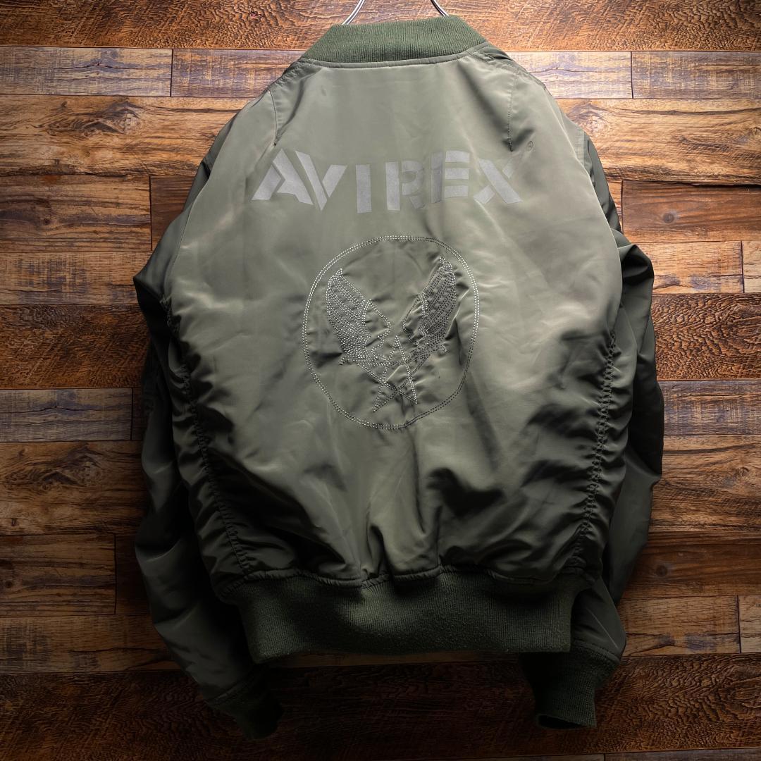 AVIREX アヴィレックス アビレックス MA-1 フライトジャケット 緑 オリーブグリーン カーキ l 古着 刺繍 メンズ ma1 オーバーサイズ  ロゴ