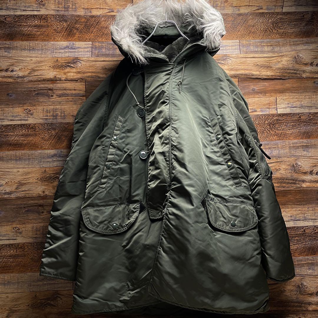 80s USA製 ALPHA INDUSTRIES アルファインダストリーズ フライトジャケット 緑 オリーブグリーン カーキ n3b N-3B  80年代 アメリカ製 古着