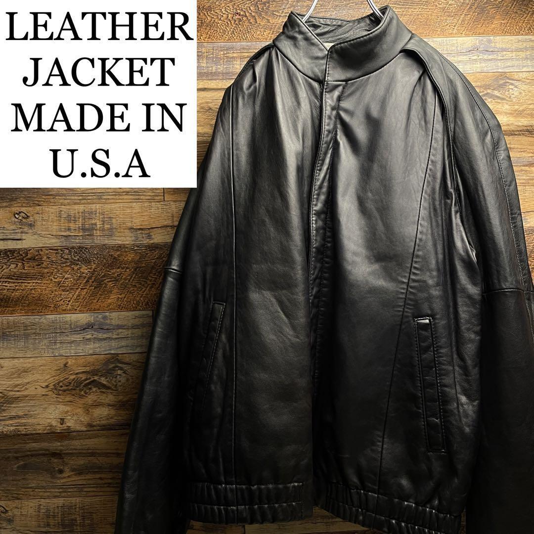 USA製 Remy レザージャケット 古着 メンズ 本革 黒 ブラック シングル アメリカ製 米国製 40