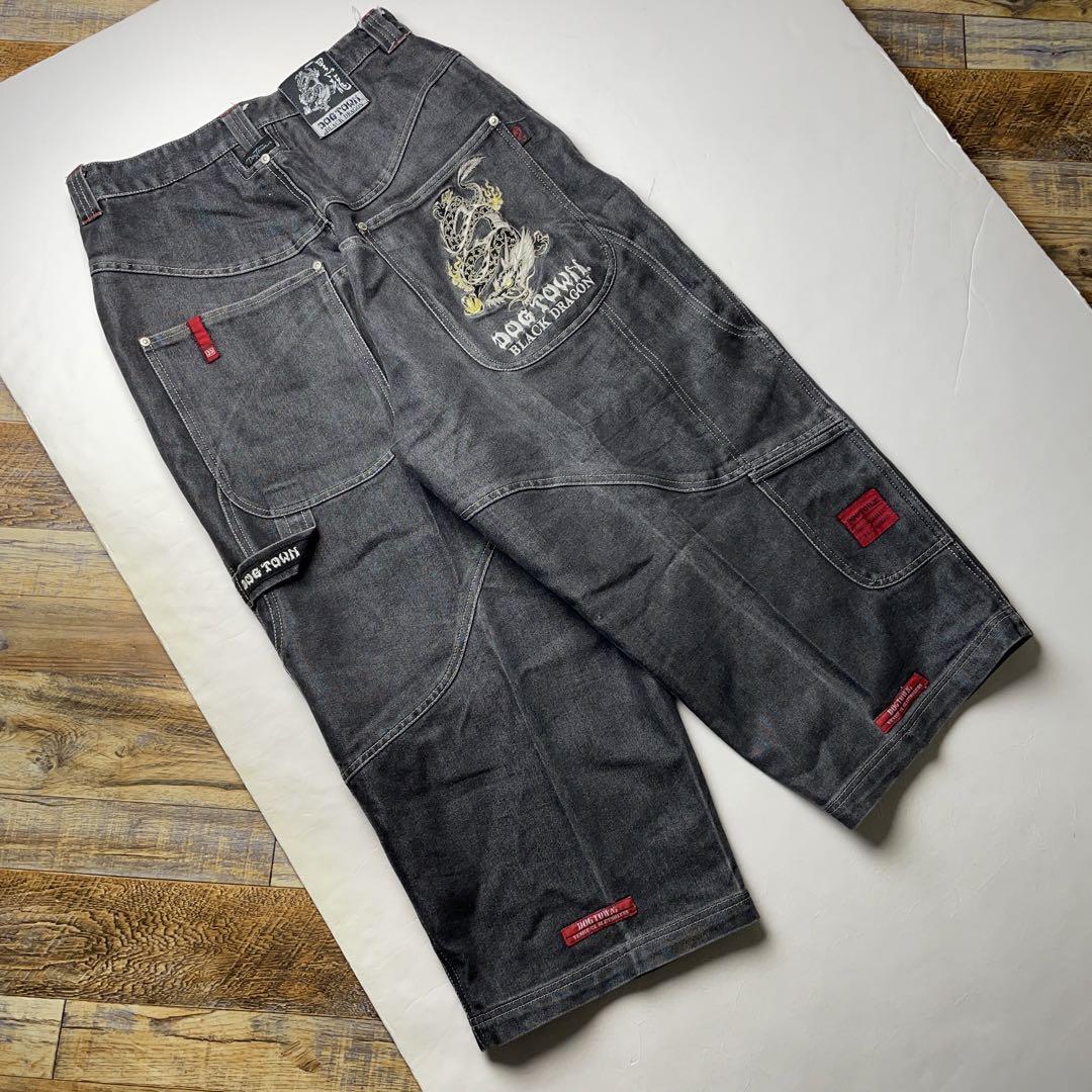 DOG TOWN ドッグタウン ブラックデニム 黒 極太 刺繍 b系 DOG TOWN ドッグタウン ブラックデニム 黒 極太 刺繍 b系