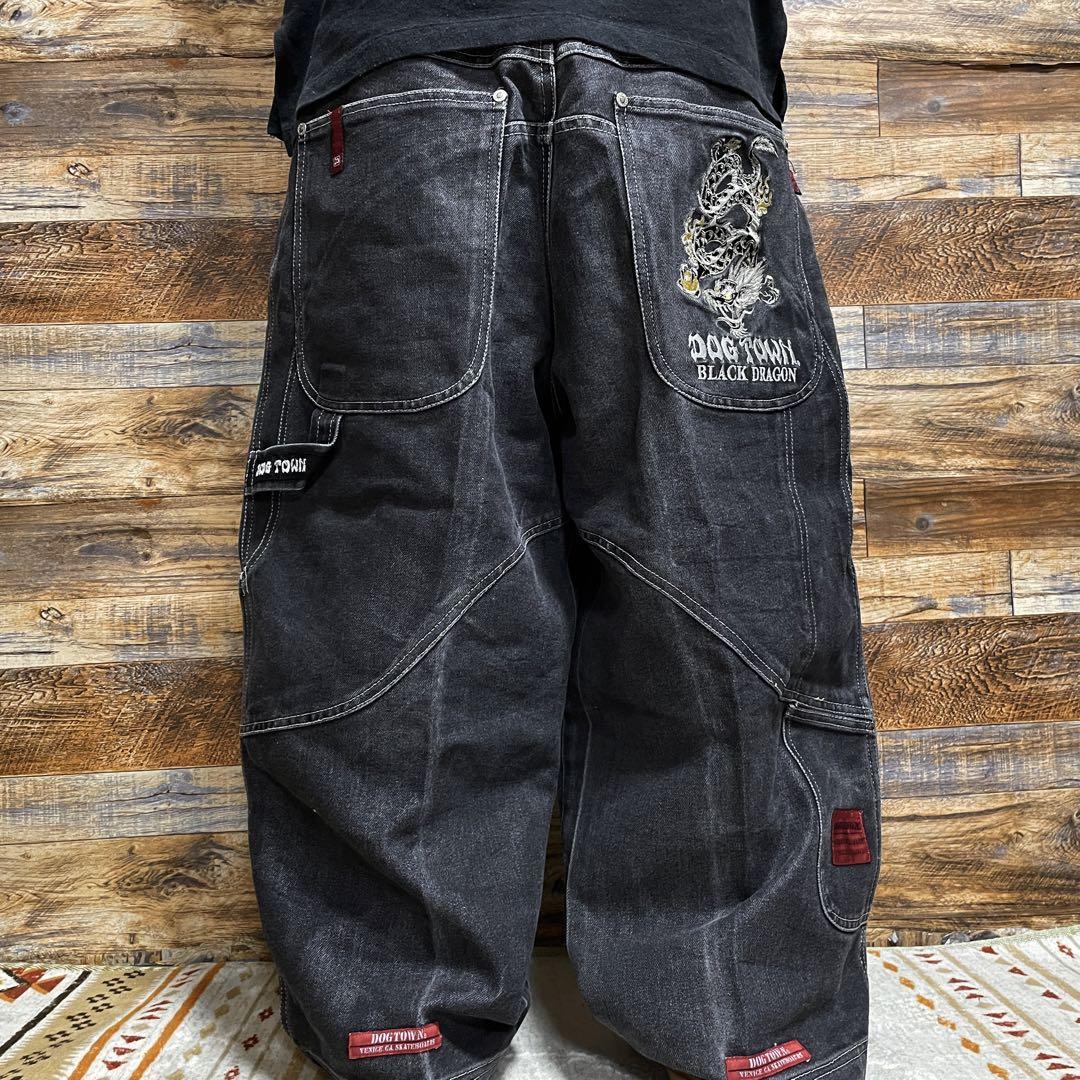 DOG TOWN ドッグタウン ブラックデニム 黒 極太 刺繍 b系 DOG TOWN ドッグタウン ブラックデニム 黒 極太 刺繍 b系