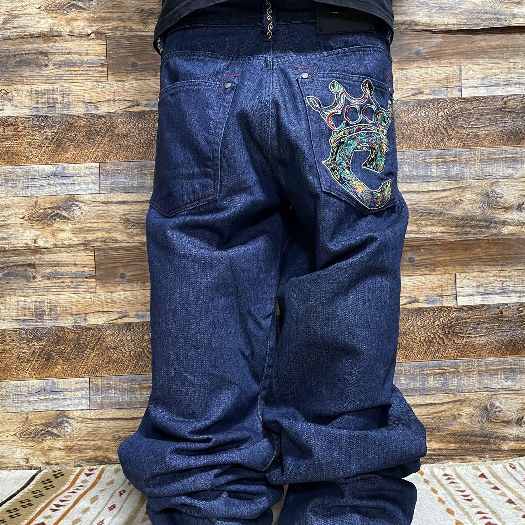COOGI クージー デニム ジーンズ ジーパン Gパン 刺繍 b系 y2k ストリート オーバーサイズ 青 ブルー w34 古着 メンズ ロゴ