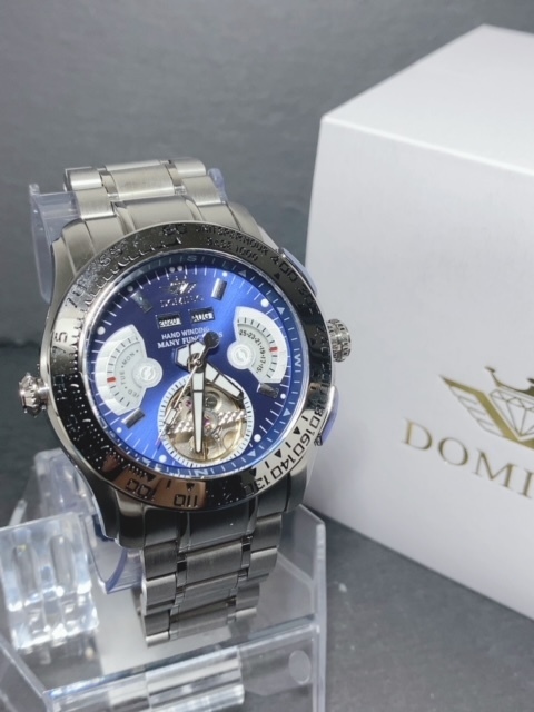 限定モデル 秘密のからくりギミック搭載 新品 DOMINIC ドミニク 正規品 腕時計 手巻き腕時計 ステンレスベルト アンティーク腕時計 ブルー_画像4
