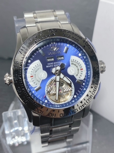 限定モデル 秘密のからくりギミック搭載 新品 DOMINIC ドミニク 正規品 腕時計 手巻き腕時計 ステンレスベルト アンティーク腕時計 ブルー_画像2