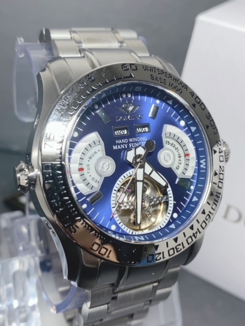 限定モデル 秘密のからくりギミック搭載 新品 DOMINIC ドミニク 正規品 腕時計 手巻き腕時計 ステンレスベルト アンティーク腕時計 ブルー_画像3