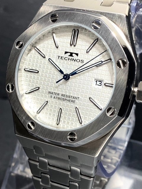 新品 TECHNOS テクノス 腕時計 正規品 アナログ腕時計 クオーツ カレンダー 5気圧防水 ステンレス ビジネス シンプル シルバー プレゼント_画像2