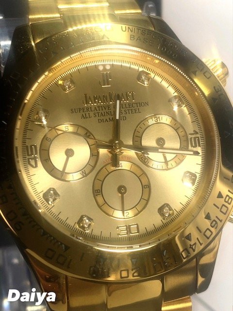 8石天然ダイヤモンド付き 新品 JAPAN KRAFT ジャパンクラフト 腕時計 正規品 クロノグラフ 自動巻き オートマティック 防水 ゴールド 金_画像1