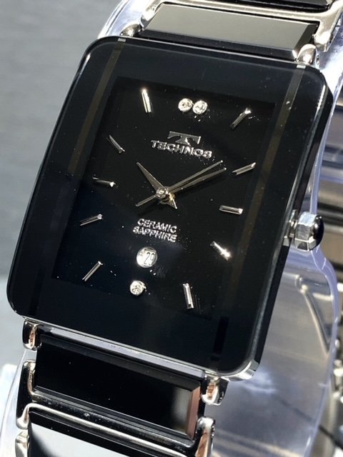 新品 TECHNOS テクノス 腕時計 正規品 アナログ腕時計 クオーツ セラミック トノー型 3気圧防水 カレンダー ブラック ビジネス プレゼント_画像2