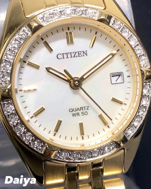 新品 腕時計 正規品 シチズン CITIZEN レディース クオーツ アナログ腕時計 ステンレス 防水 カレンダー シンプル ゴールド プレゼント_画像1