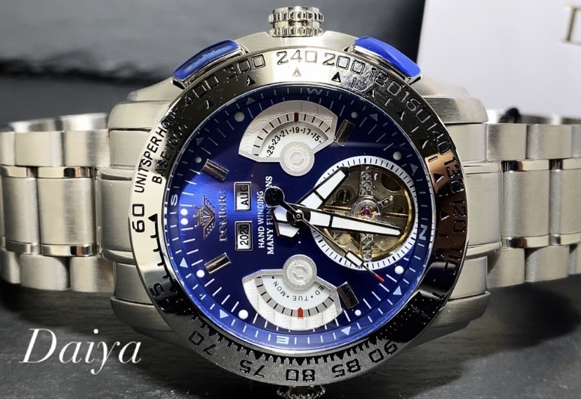 限定モデル 秘密のからくりギミック搭載 新品 DOMINIC ドミニク 正規品 腕時計 手巻き腕時計 ステンレスベルト アンティーク腕時計 ブルー_画像1