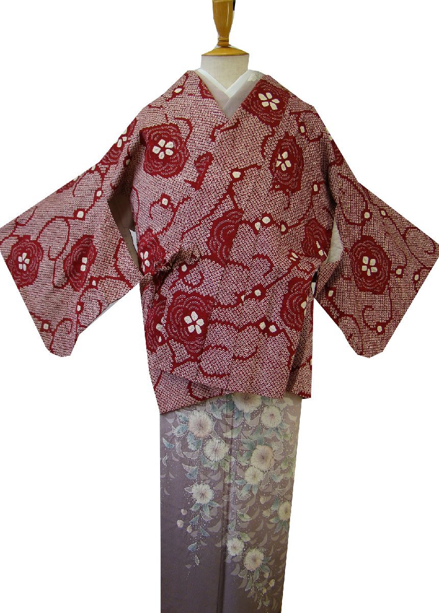 時代屋 大特価 美品 裄67．1ｃｍ 総絞り 道中着 正絹 未使用 155cm～163cm Cｓ1192