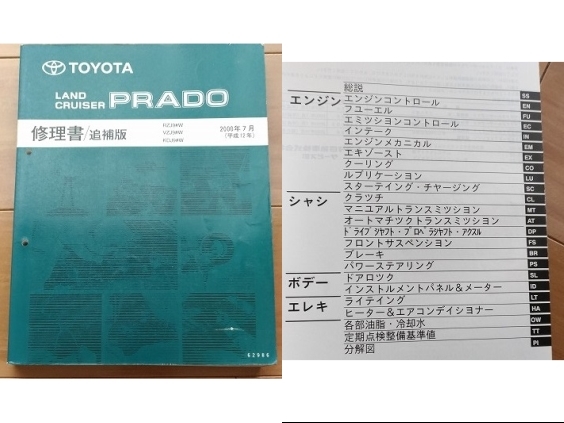 ランドクルーザー　プラド　修理書+追補版　5冊セット　VZJ9#,KZJ9#,RZJ9#,#,KDJ9#　ランクル　PRADO　90系　　管理№ 62287　