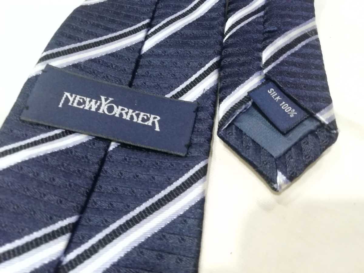 NEWYORKER　ニューヨーカー　ストライプネクタ　ネクタイ　ネイビー　ブルー　シルク100　silk_画像5
