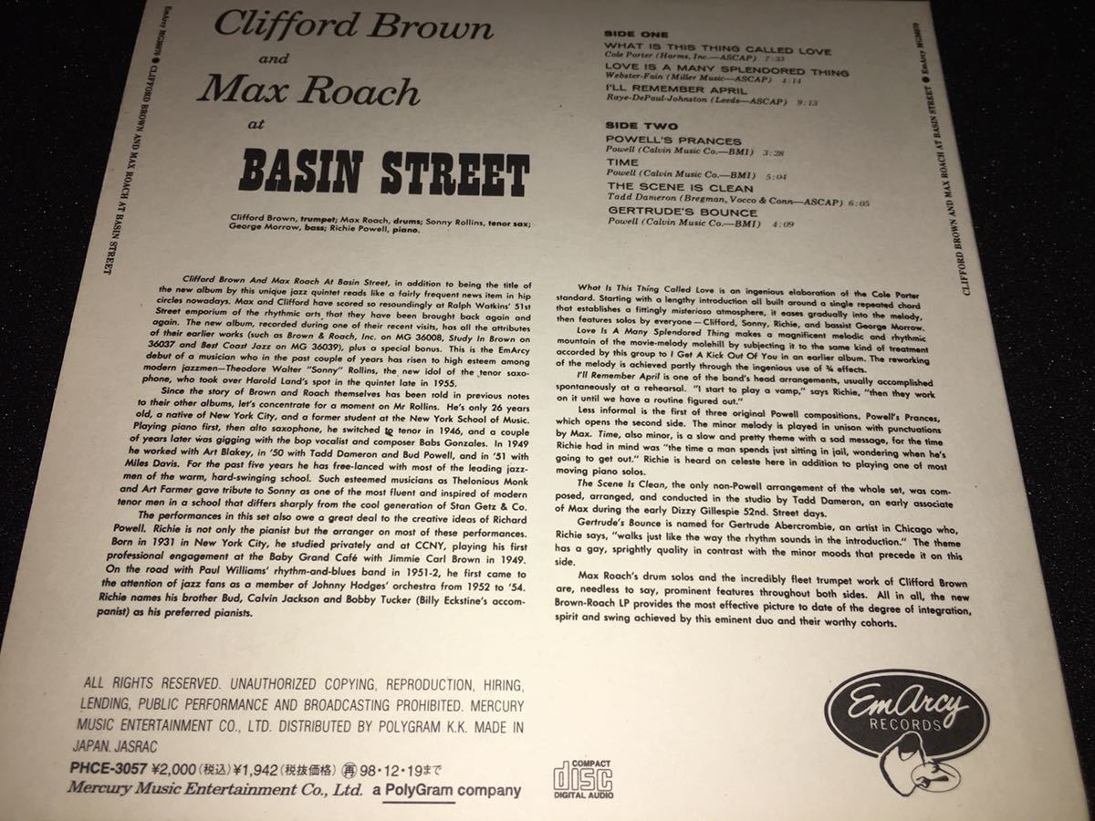 クリフォード・ブラウン & マックス・ローチ アット・ベイズン・ストリート ソニー・ロリンズ 紙 国内 CLIFFORD BROWN AT BASIN STREET_ブラウン&ローチ @ベイズン・ストリート