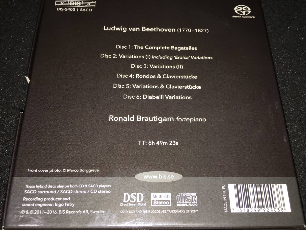 6 SACD 廃盤 ブラウティハム ベートーヴェン ディアベッリ 変奏曲 バガテル 小品 フォルテピアノ DSD BIS Beethoven Piano Solo Brautigam_画像2